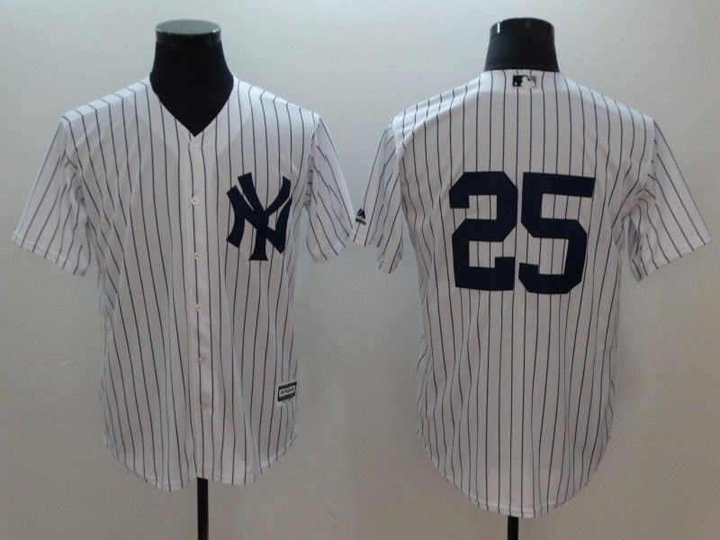 Men New York Yankees 25 No Name White Game MLB Jerseys